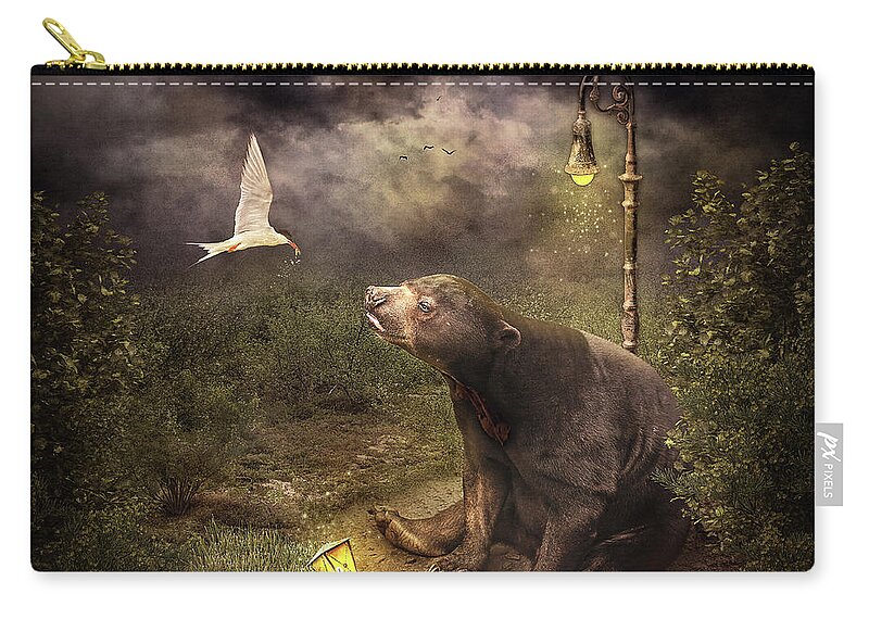 Bear Zip Pouch featuring the digital art Lunch Delivery by Maggy Pease