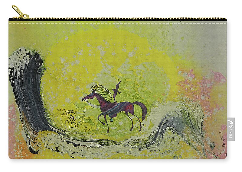 Mongolian Zip Pouch featuring the painting Lundev by Tsegmid Tserennadmid