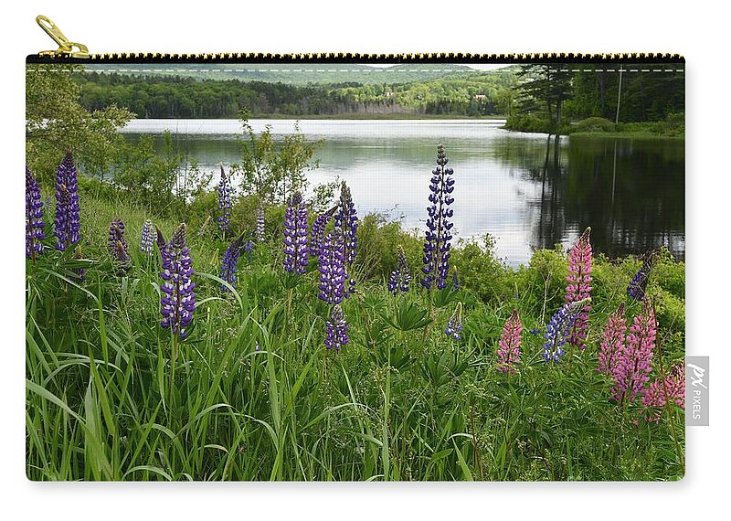 Sugar Hill Zip Pouch featuring the photograph Lupines at the Lake by Steve Brown