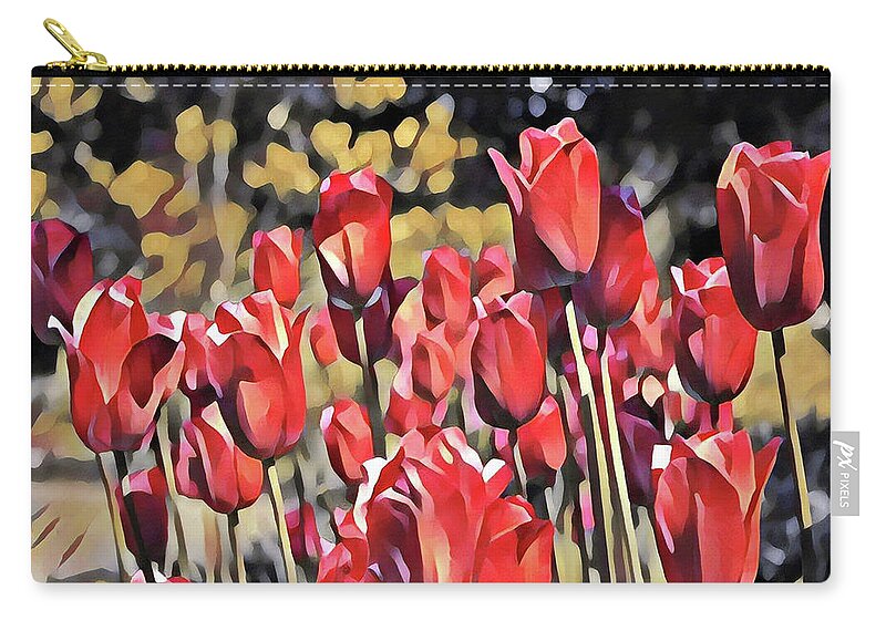 Floral Painting Zip Pouch featuring the digital art Luscious Red Tulips by Mary Gaines