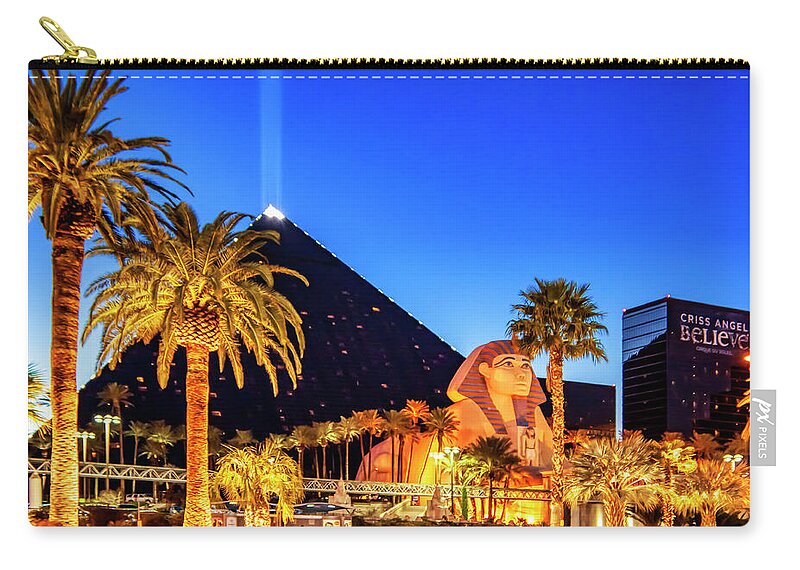 Las Vegas Zip Pouch featuring the photograph Luxor Pyramid and Sphinx of Giza, Las Vegas by Tatiana Travelways