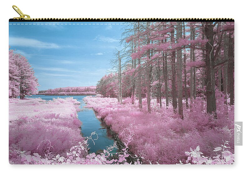 Lynde Brook Reservoir Leicester Ma Mass Massachusetts New England Water Channel Stream Ir Infrared Trees Woods Forest Outside Outdoors Nature 590nm Cottoncandy Cotton Candy Zip Pouch featuring the photograph Lynde Brook Reservoir 2 by Brian Hale