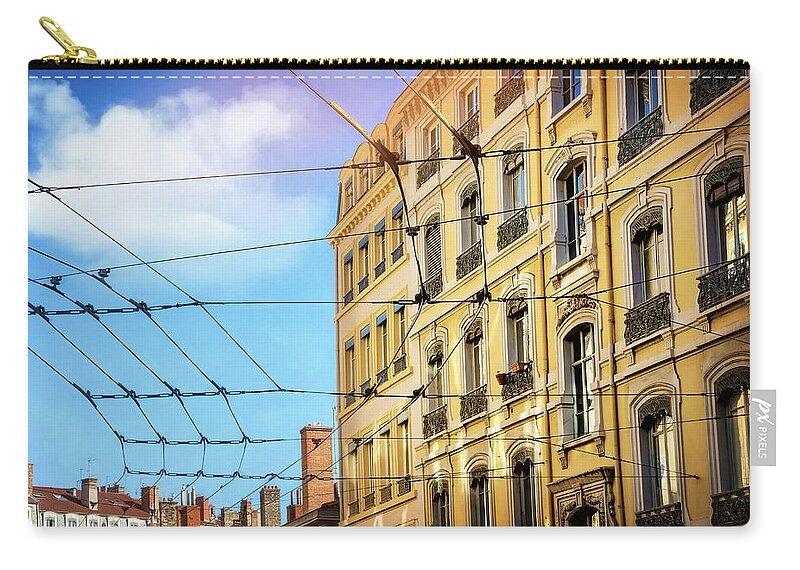 Lyon Carry-all Pouch featuring the photograph Lyon France Through a Web of Tram Lines by Carol Japp