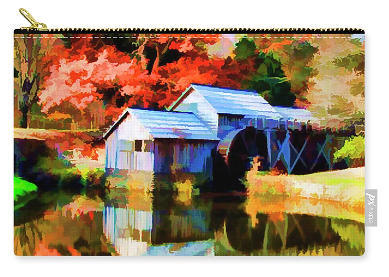 Mill Zip Pouch featuring the photograph Mabry Mill Faux Painting by Bill Barber