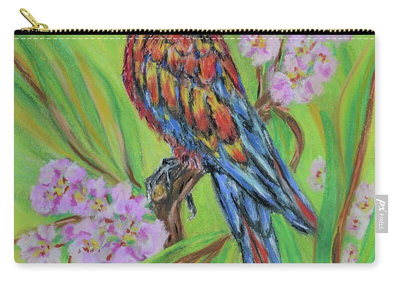 Macaw Zip Pouch featuring the pastel Macaw In Flowers by Olga Hamilton