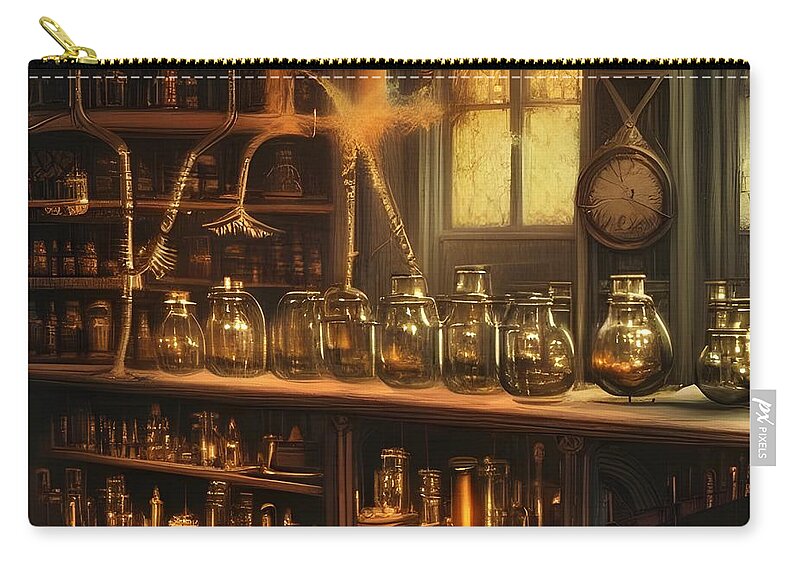 Vintage Zip Pouch featuring the digital art Mad Scientist Apothecary by Annalisa Rivera-Franz