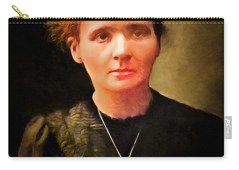Wingsdomain Zip Pouch featuring the mixed media Madame Marie Curie 20220512b by Wingsdomain Art and Photography