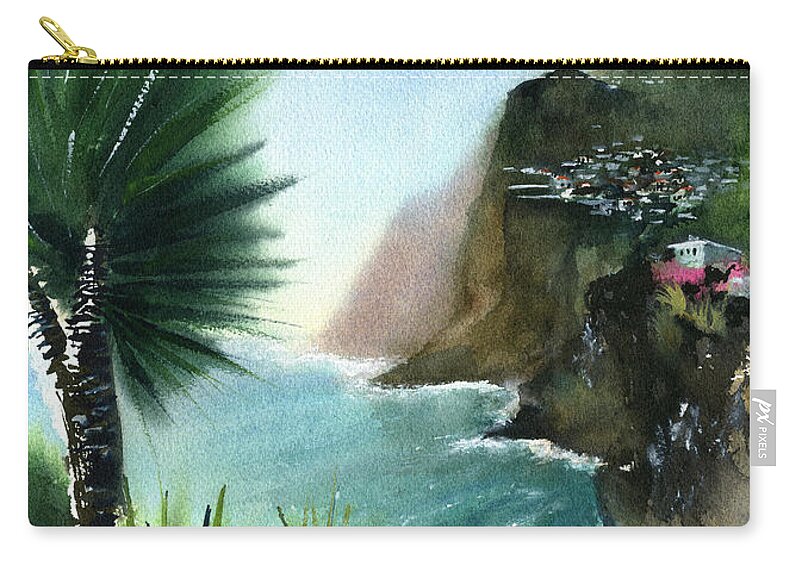 Portugal Carry-all Pouch featuring the painting Madeira Sea View - Portugal by Dora Hathazi Mendes