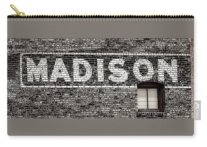 Madison Zip Pouch featuring the photograph Madison sign by Steven Ralser
