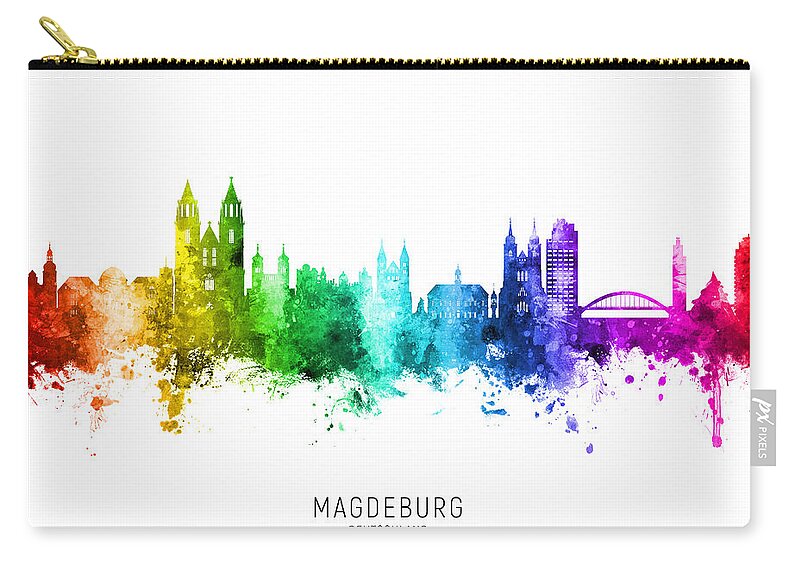 Magdeburg Zip Pouch featuring the digital art Magdeburg Germany Skyline #55 by Michael Tompsett