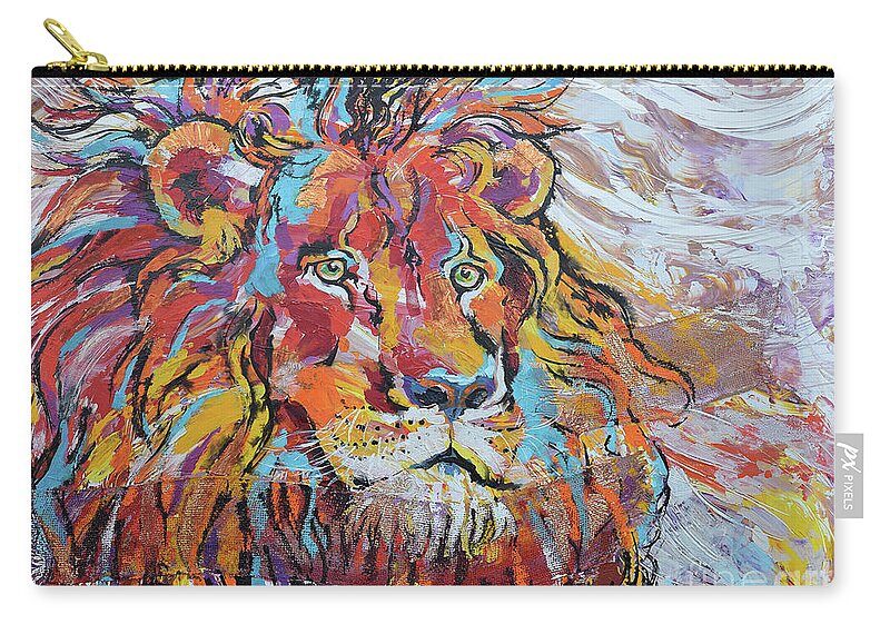 Lion Carry-all Pouch featuring the painting Majestic Lion by Jyotika Shroff