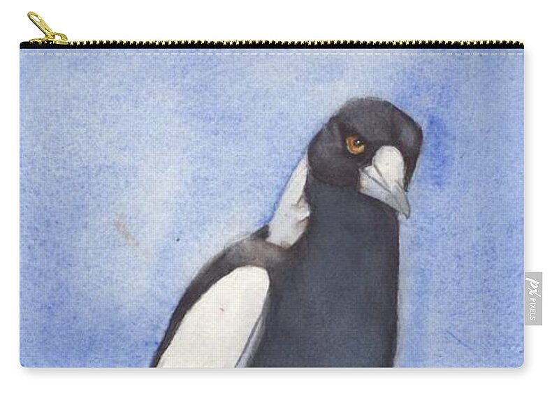 Magpie Zip Pouch featuring the painting Magpie -Wiradjuri - Garrubang by Vicki B Littell