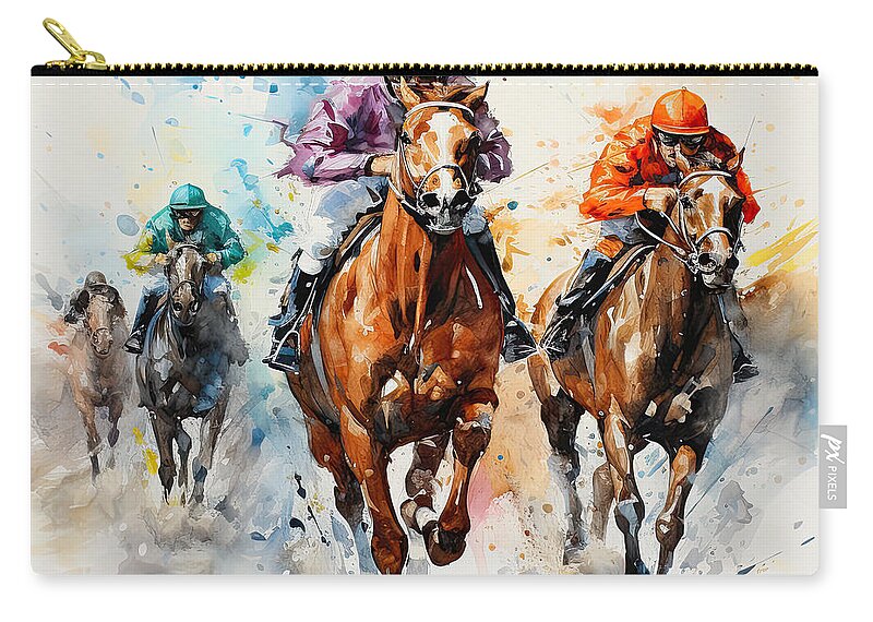 Horse Racing Zip Pouch featuring the painting Magic of the Moment - Kentucky Derby Art by Lourry Legarde