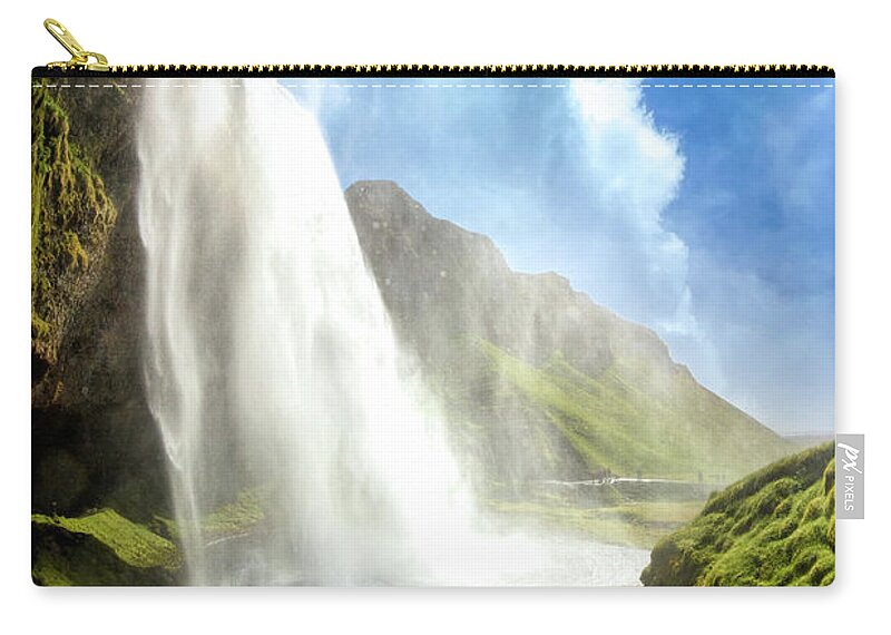 Clouds Zip Pouch featuring the photograph Magical Seljalandsfoss Waterfall by Debra and Dave Vanderlaan