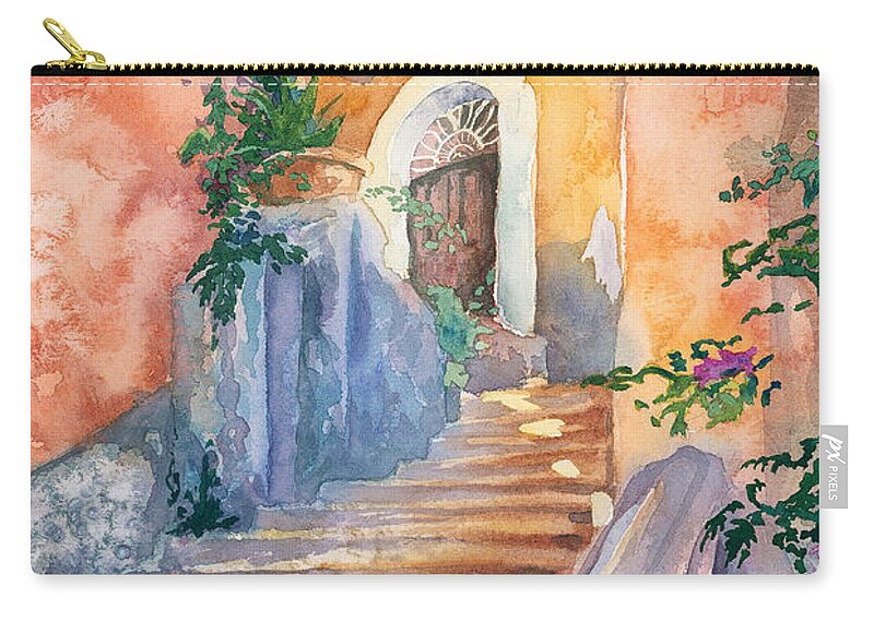 Watercolor Painting Carry-all Pouch featuring the painting Magical Stairs by Espero Art