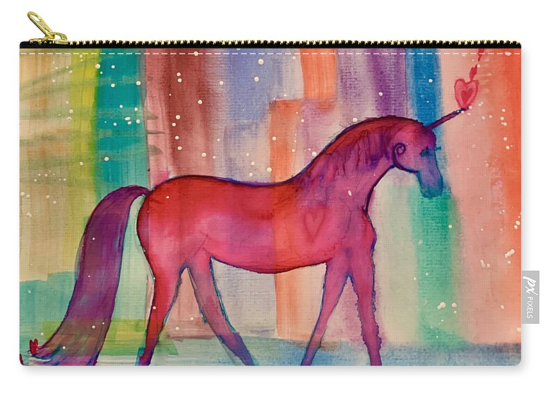Unicorn Carry-all Pouch featuring the painting Magical Unicorn of Love by Sandy Rakowitz