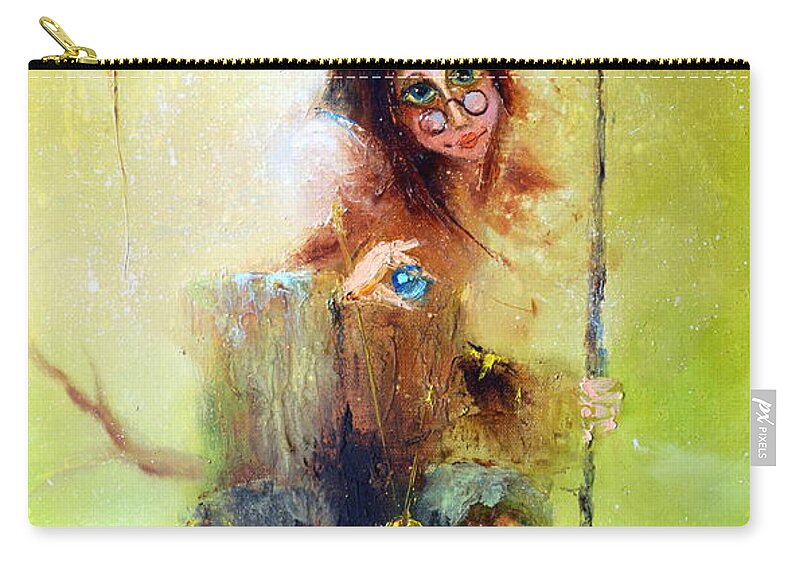 Russian Artists New Wave Zip Pouch featuring the painting Magician Elf by Igor Medvedev