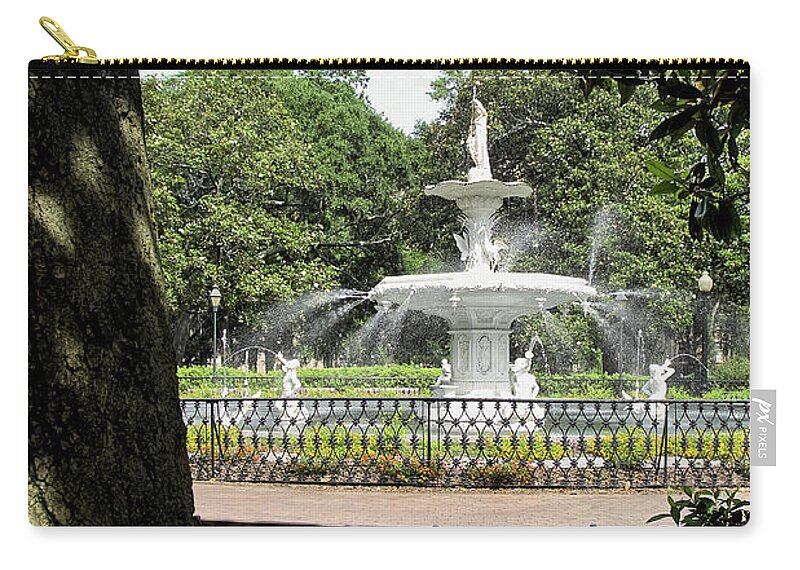 Savannah Zip Pouch featuring the photograph Magnolia and Forsyth Park Fountain by Theresa Fairchild