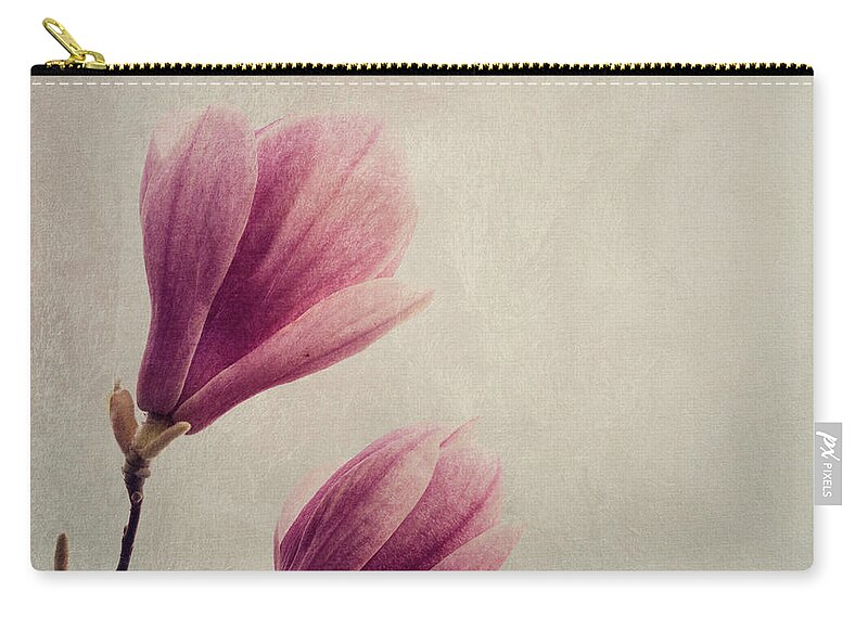 Magnolia Zip Pouch featuring the photograph Magnolia flower on art texture by Jelena Jovanovic