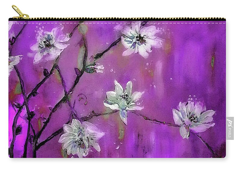Magnolia Zip Pouch featuring the painting Magnolia Tree Branch Madness Painting by Lisa Kaiser