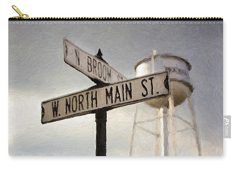 Water Tower Zip Pouch featuring the photograph Main Street in Waxhaw by Carolyn Ann Ryan