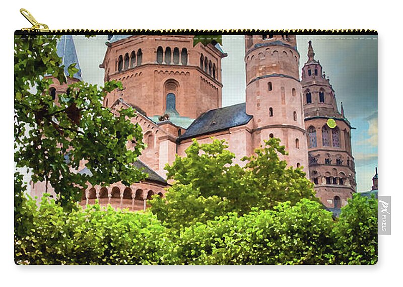 Mainz Zip Pouch featuring the digital art Mainz Cathedral, Dry Brush by Ron Long Ltd Photography