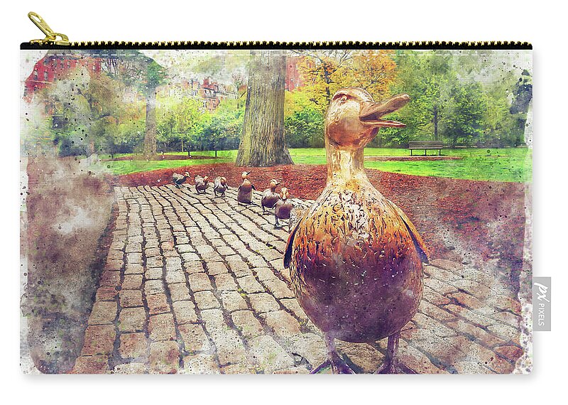 Boston Zip Pouch featuring the photograph Make Way For Ducklings in Boston Watercolor by Carol Japp