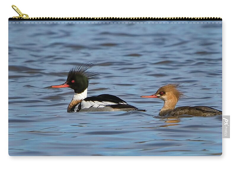 Bird Carry-all Pouch featuring the photograph Male and Femaile Red-Breasted Mergansers by Ron Grafe