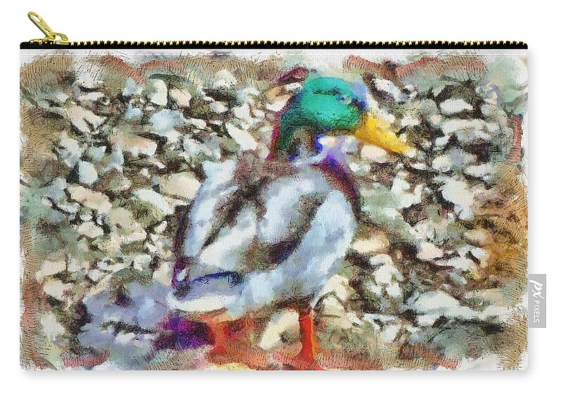 Mallard Carry-all Pouch featuring the mixed media Male Mallard Duck by Christopher Reed