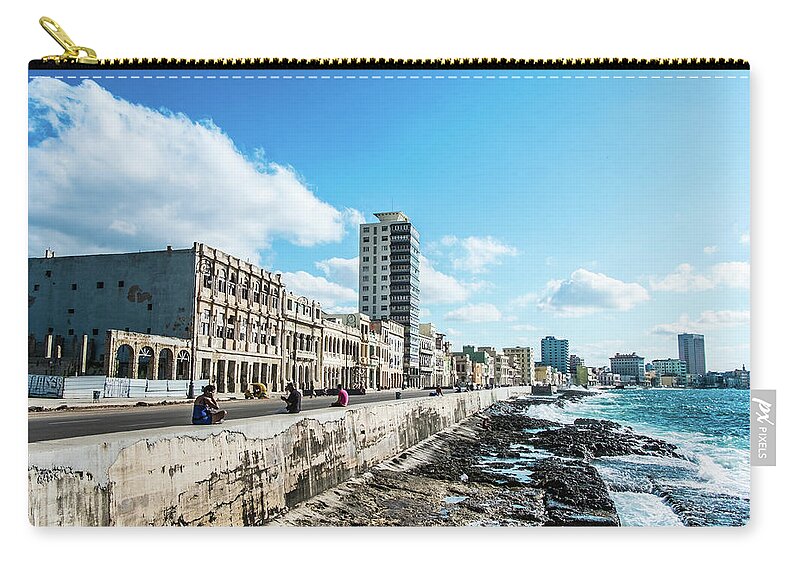 Cuba Zip Pouch featuring the photograph Malecon full view. Havana. Cuba by Lie Yim