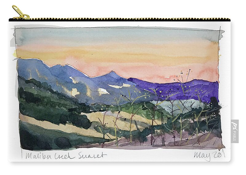 Sunset Zip Pouch featuring the painting Malibu Sunset by Luisa Millicent