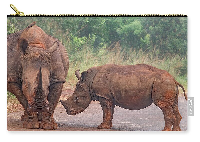 Rhinoceros Zip Pouch featuring the photograph Mama and Baby Rhino Pair by Marcy Wielfaert
