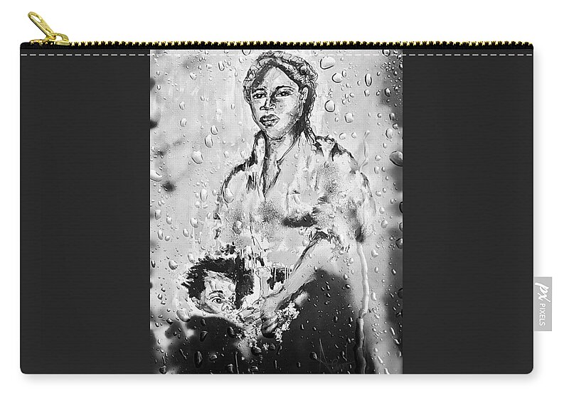  Zip Pouch featuring the mixed media Mama and child by Angie ONeal