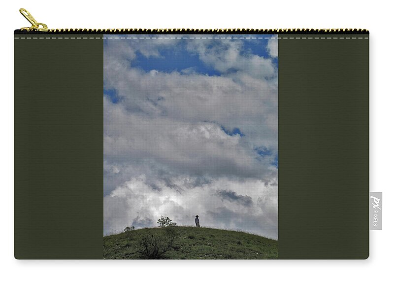 Ruins Zip Pouch featuring the photograph Man on a Hill at Atzompa Ruins Oaxaca Mexico by Lorena Cassady