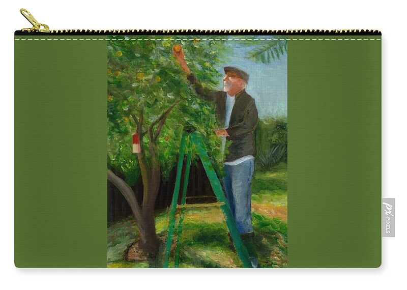 Orchard Zip Pouch featuring the painting Man picking oranges by Tracy Hutchinson