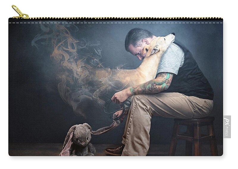 Say Zip Pouch featuring the photograph Man saying Goodbye to his dog by Travis Patenaude