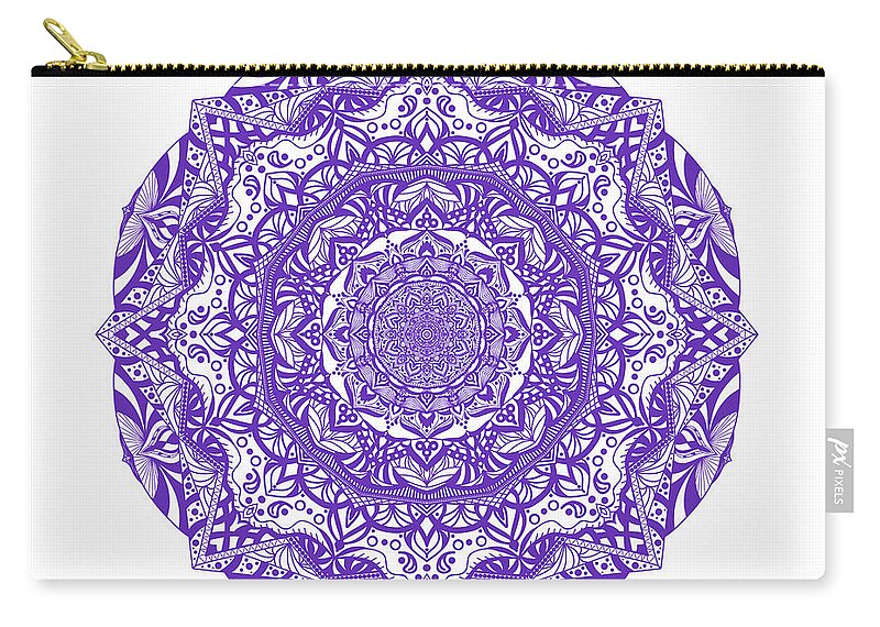 Mandalas Zip Pouch featuring the digital art Mandala of Purple Pleasures by Angie Tirado