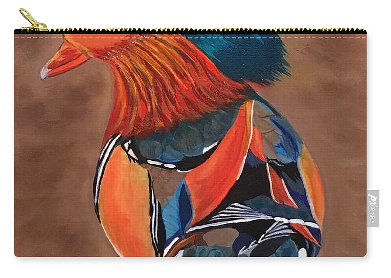  Carry-all Pouch featuring the painting Mandarin Duck-Fowl Play by Bill Manson