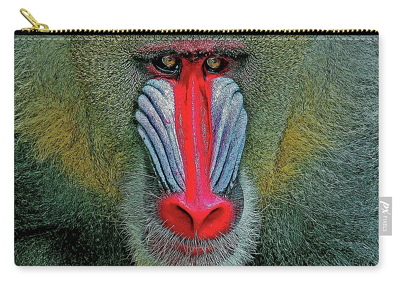 Baboon Zip Pouch featuring the digital art MANDRILL BABOON cps by Larry Linton