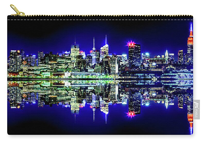 New York City Skyline At Night Zip Pouch featuring the photograph Manhattan Cityscape Reflections by Az Jackson