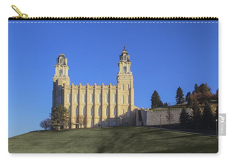Manti Zip Pouch featuring the photograph Manti Temple at Sunrise by K Bradley Washburn