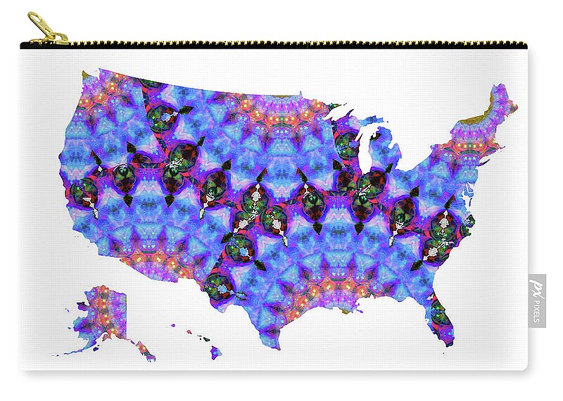 Map Zip Pouch featuring the painting Map of The United States Of America 39 - Purple and Blue Art - Sharon Cummings by Sharon Cummings