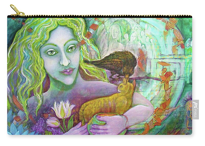 Mapping Zip Pouch featuring the painting Mapping the Future Walking Away from the Past by Feather Redfox