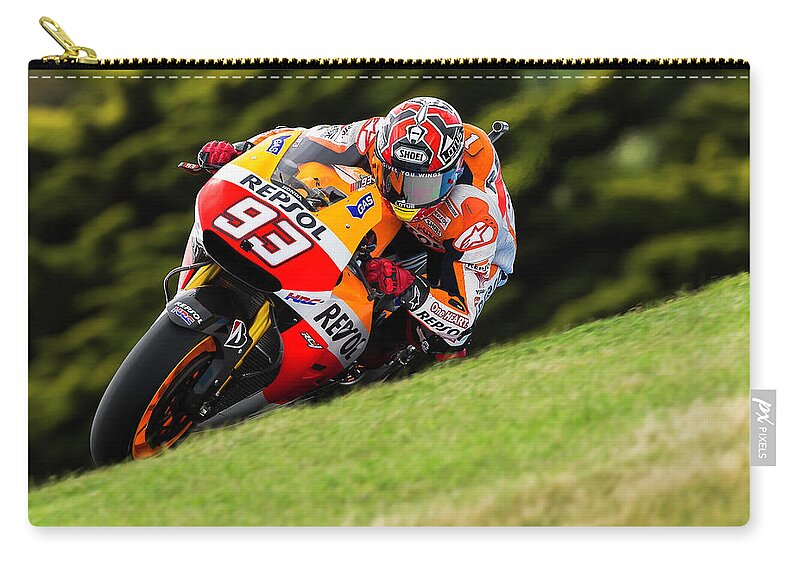 Grand Prix Of Australia Zip Pouch featuring the photograph Marc Marquez Phillip Island 2014 by Tony Goldsmith