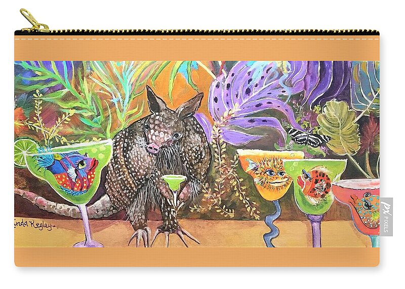 Armadillo Zip Pouch featuring the painting Margarita Time with Mr. Armadillo by Linda Kegley