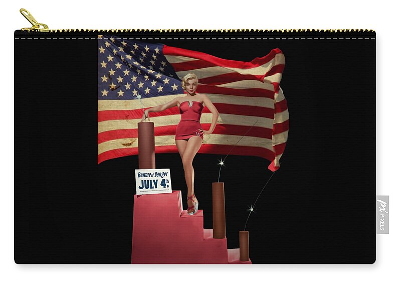 Marilyn Monroe Photographed In 1953 By Frank Powolny. Photo Restoration And Colorization By Franchi Torres - Ft Imagens Zip Pouch featuring the digital art Marilyn and the American Flag by Franchi Torres