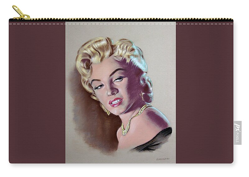 Marilyn Monroe Zip Pouch featuring the painting Marilyn Monroe by David Arrigoni