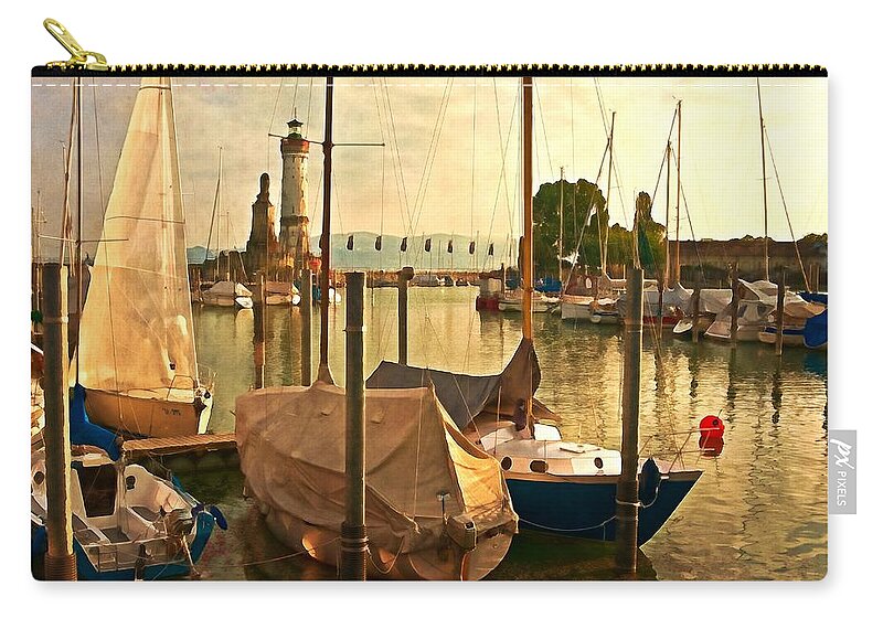 Marina Carry-all Pouch featuring the digital art Marina at golden light - digital paint by Tatiana Travelways