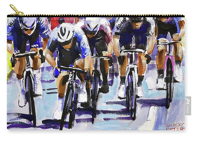 Le Tour De France Zip Pouch featuring the painting Mark Cavendish Stage 4 TDF 2021 by Shirley Peters