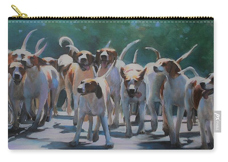 Hounds Zip Pouch featuring the painting Mark, Set, GO by Susan Bradbury
